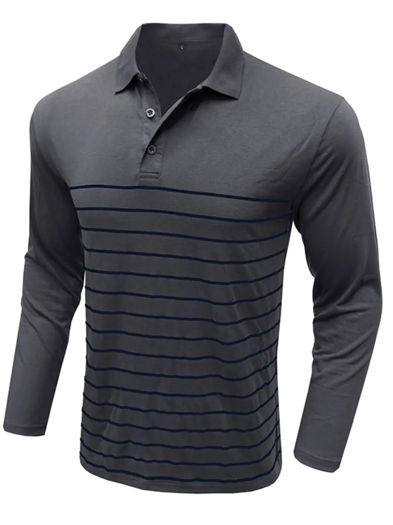 Men's Striped Long Sleeve Polo Shirt sold by Gigi Laurent
