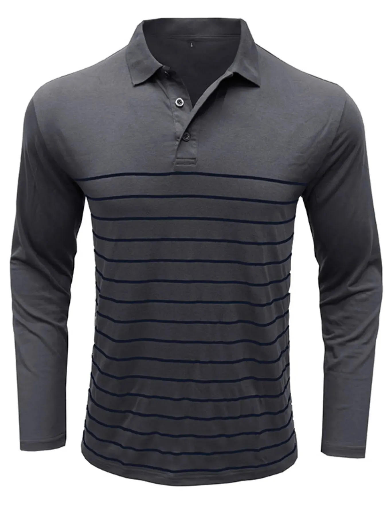 Men's Striped Long Sleeve Polo Shirt sold by Gigi Laurent product image thumbnail 2