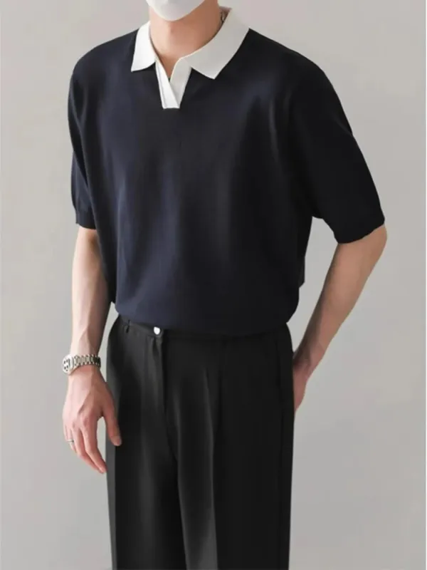 Men's Full Size Contrast Collar Short Sleeve Polo Shirt Plus Size made by Trendsi