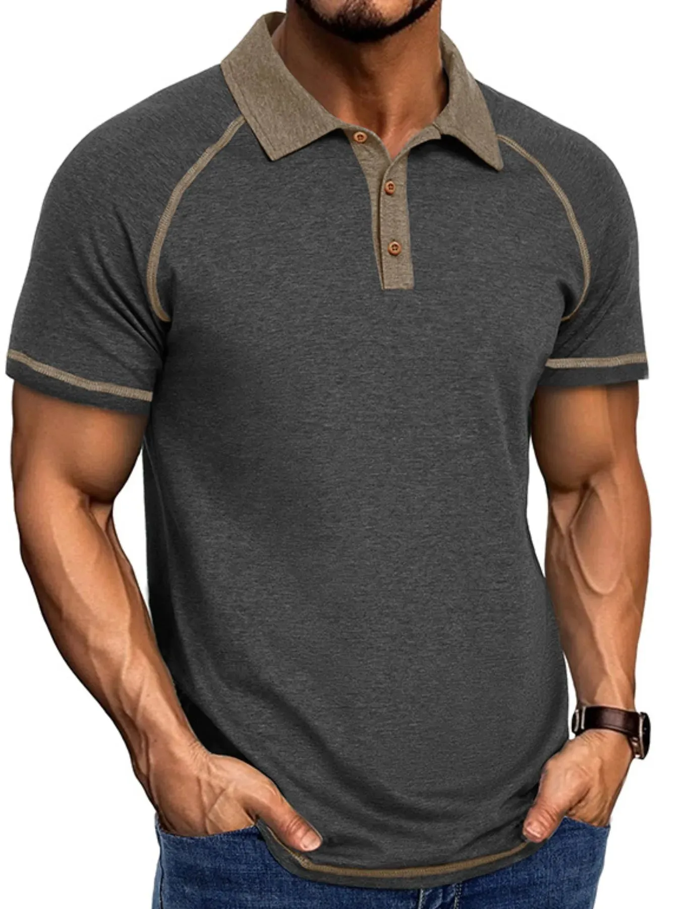 Men's Full Size Contrast Collar Short Sleeve Polo Shirt Plus Size sold by Gigi Laurent product image thumbnail 4