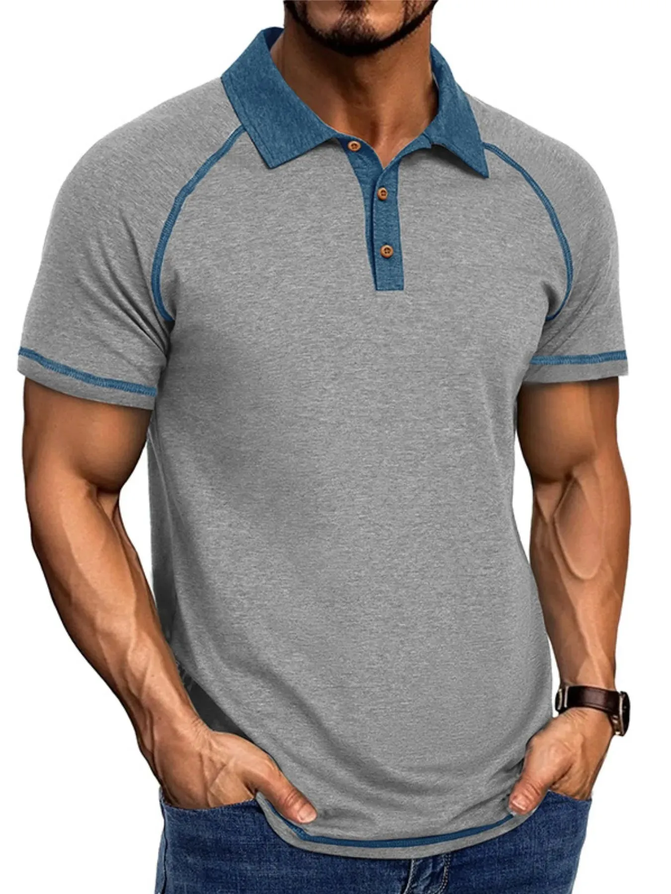 Men's Full Size Contrast Collar Short Sleeve Polo Shirt Plus Size sold by Gigi Laurent product image thumbnail 5