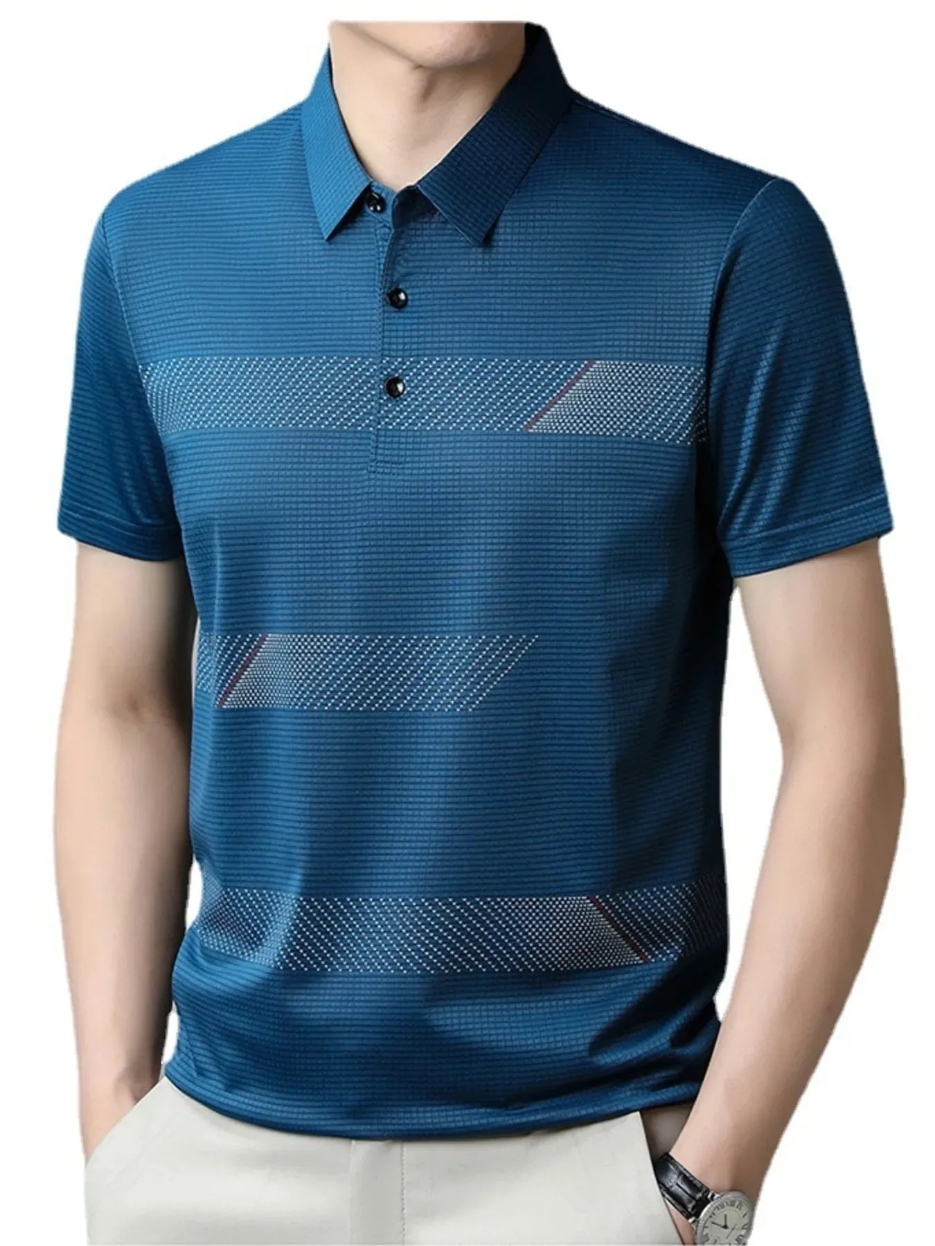Men's Plus Size Striped Short Sleeve Casual Polo Shirt sold by Gigi Laurent product image thumbnail 4