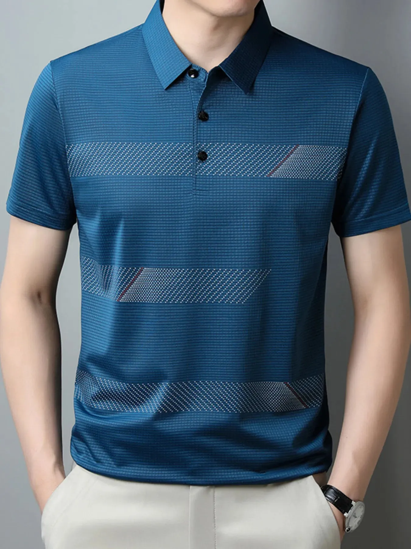 Men's Plus Size Striped Short Sleeve Casual Polo Shirt sold by Gigi Laurent product image thumbnail 3