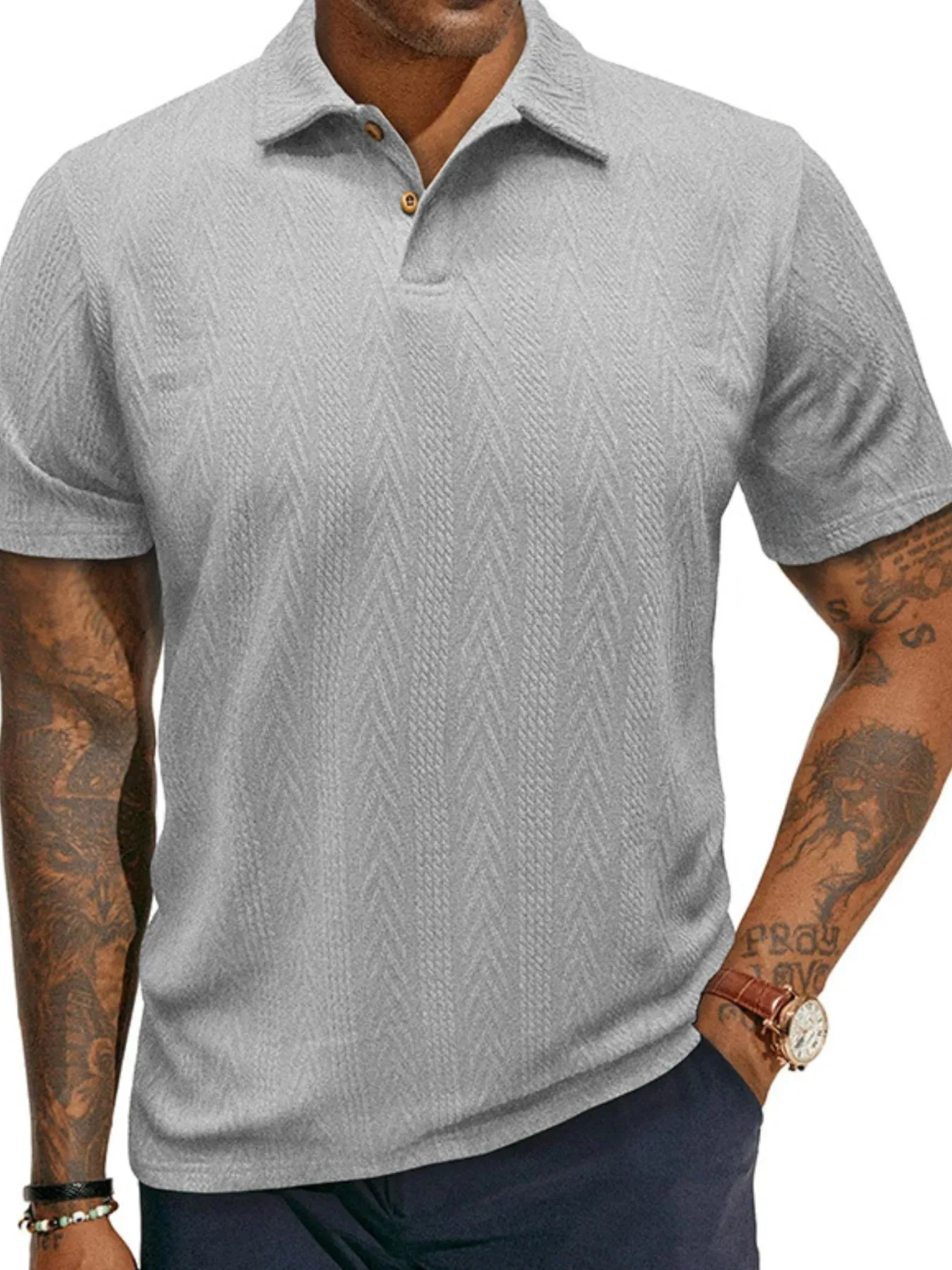 Men's Classic Chevron Textured Polo Shirt sold by Gigi Laurent product image thumbnail 2