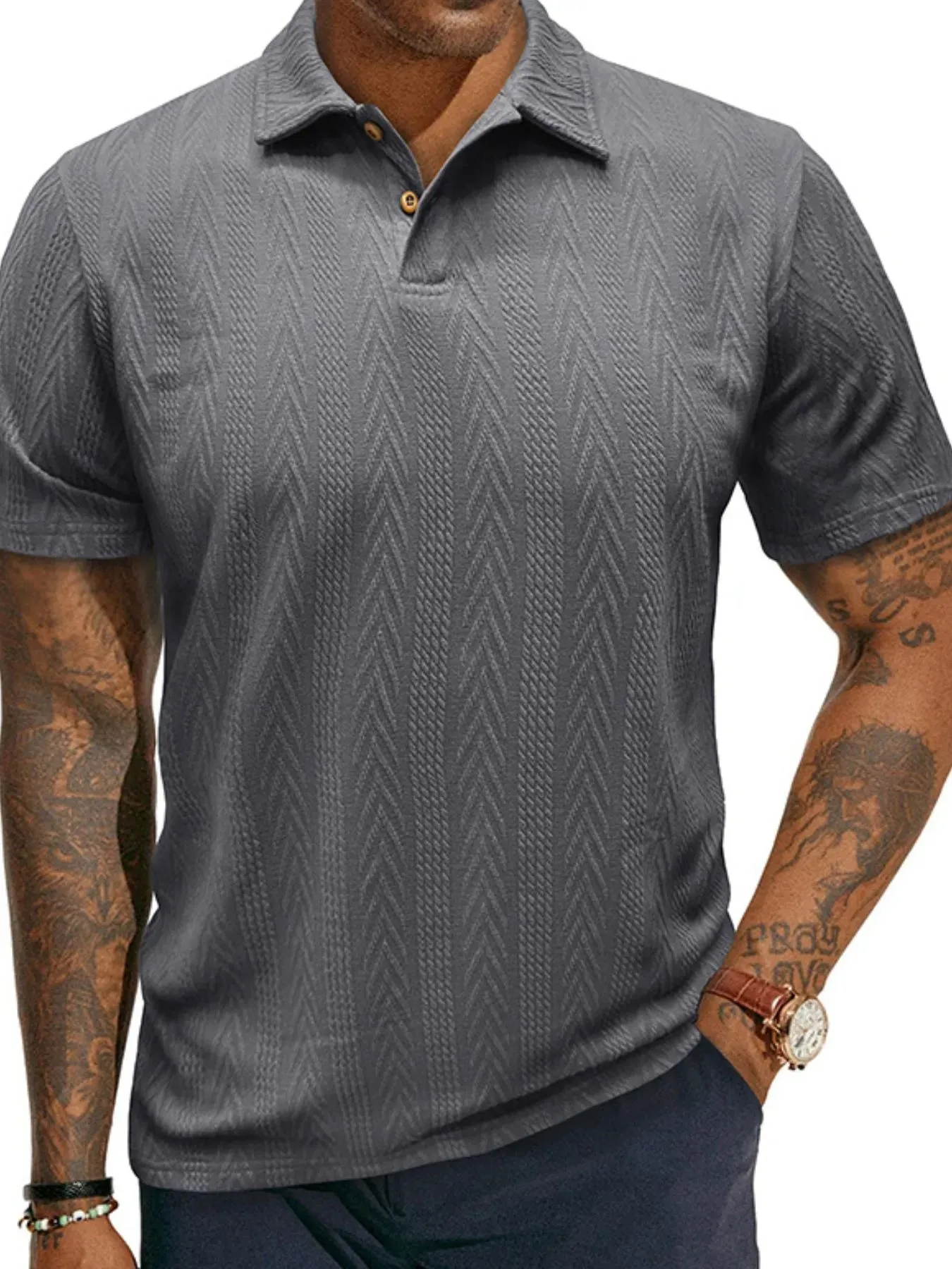 Men's Classic Chevron Textured Polo Shirt sold by Gigi Laurent product image thumbnail 4