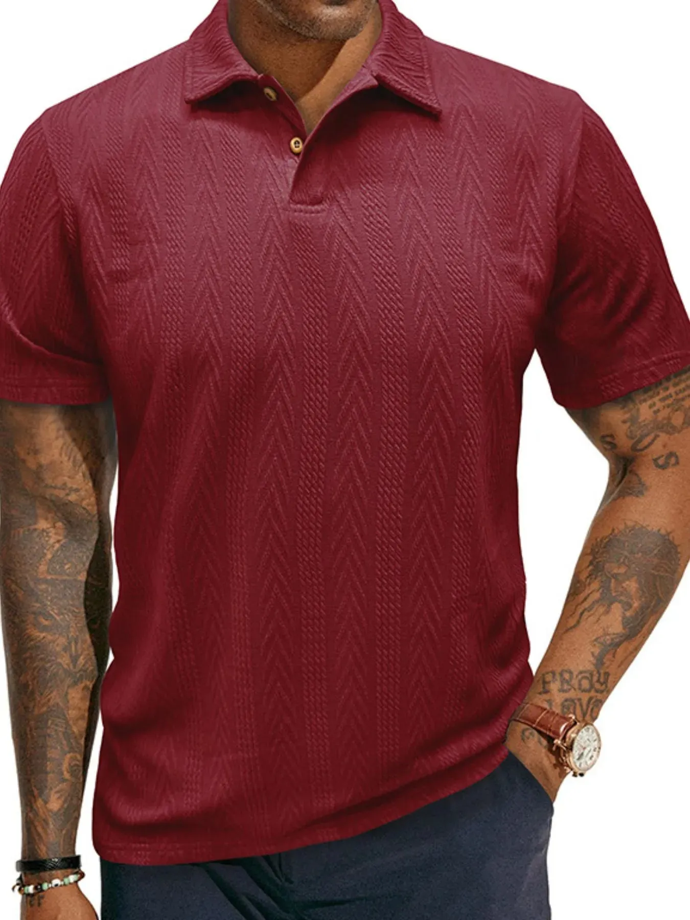 Men's Classic Chevron Textured Polo Shirt sold by Gigi Laurent product image thumbnail 5