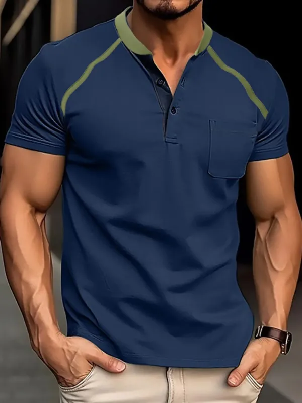 Men's Contrast Stitch Polo Shirt with Chest Pocket sold by Gigi Laurent