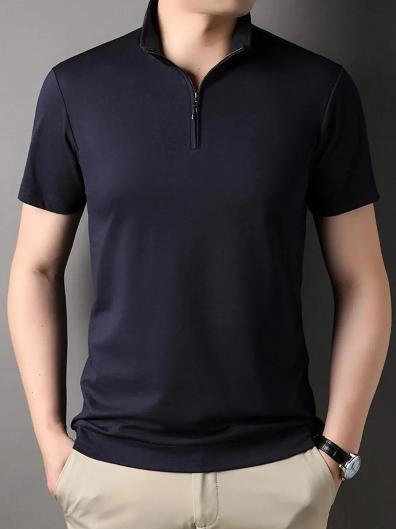 Men's Plus Size Zip Collar Short Sleeve Polo Shirt sold by Gigi Laurent product image thumbnail 3