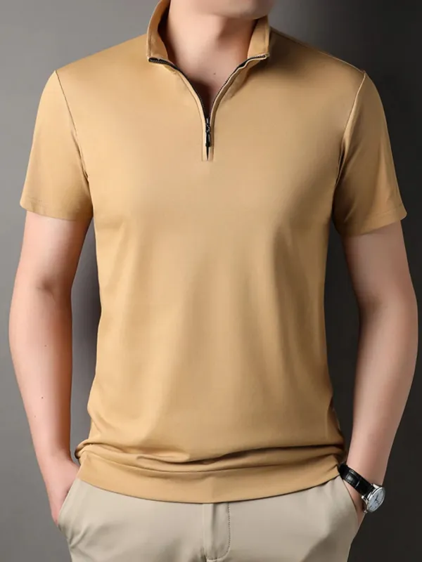 Men's Plus Size Zip Collar Short Sleeve Polo Shirt sold by Gigi Laurent