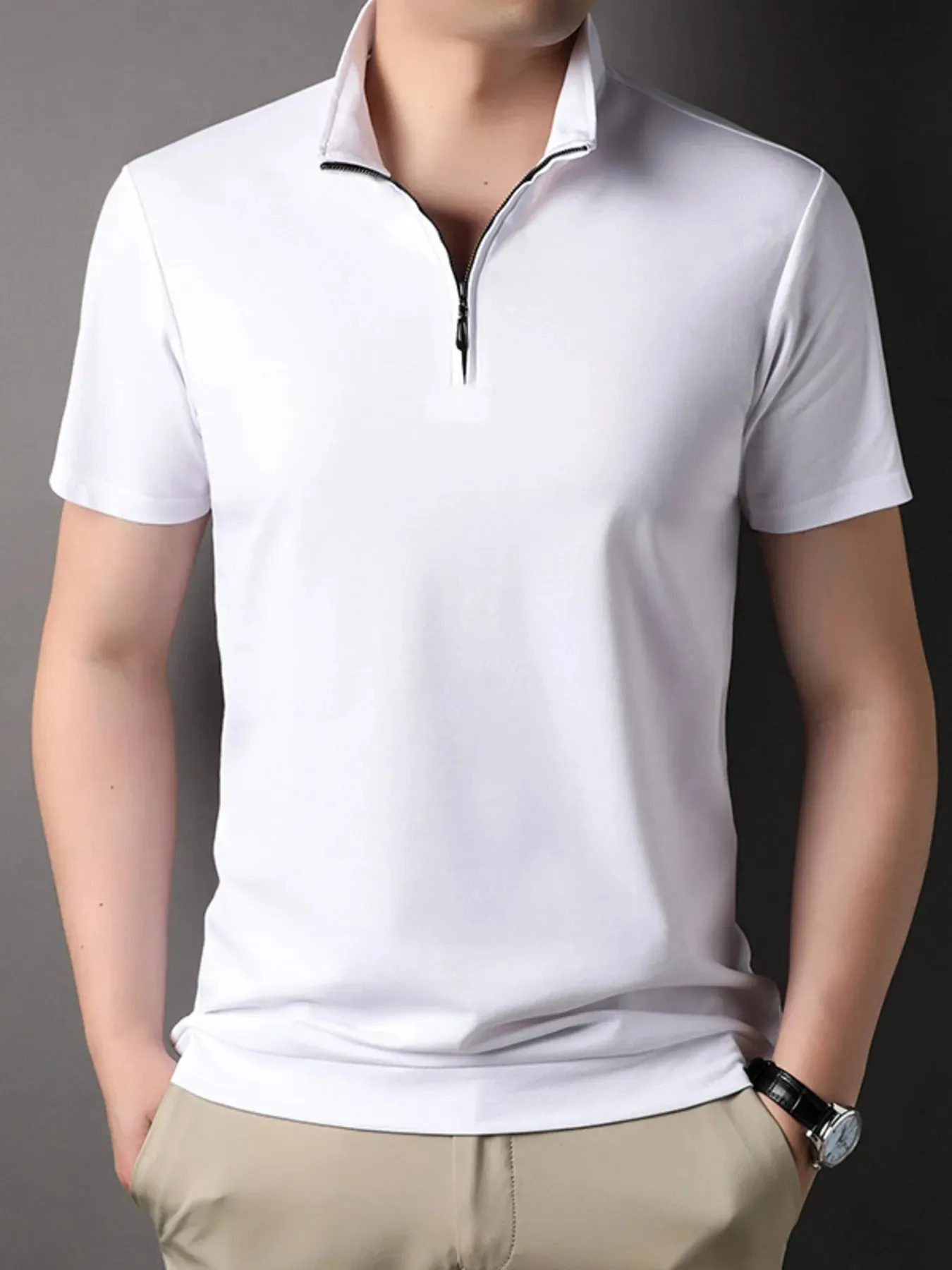 Men's Plus Size Zip Collar Short Sleeve Polo Shirt sold by Gigi Laurent product image thumbnail 5