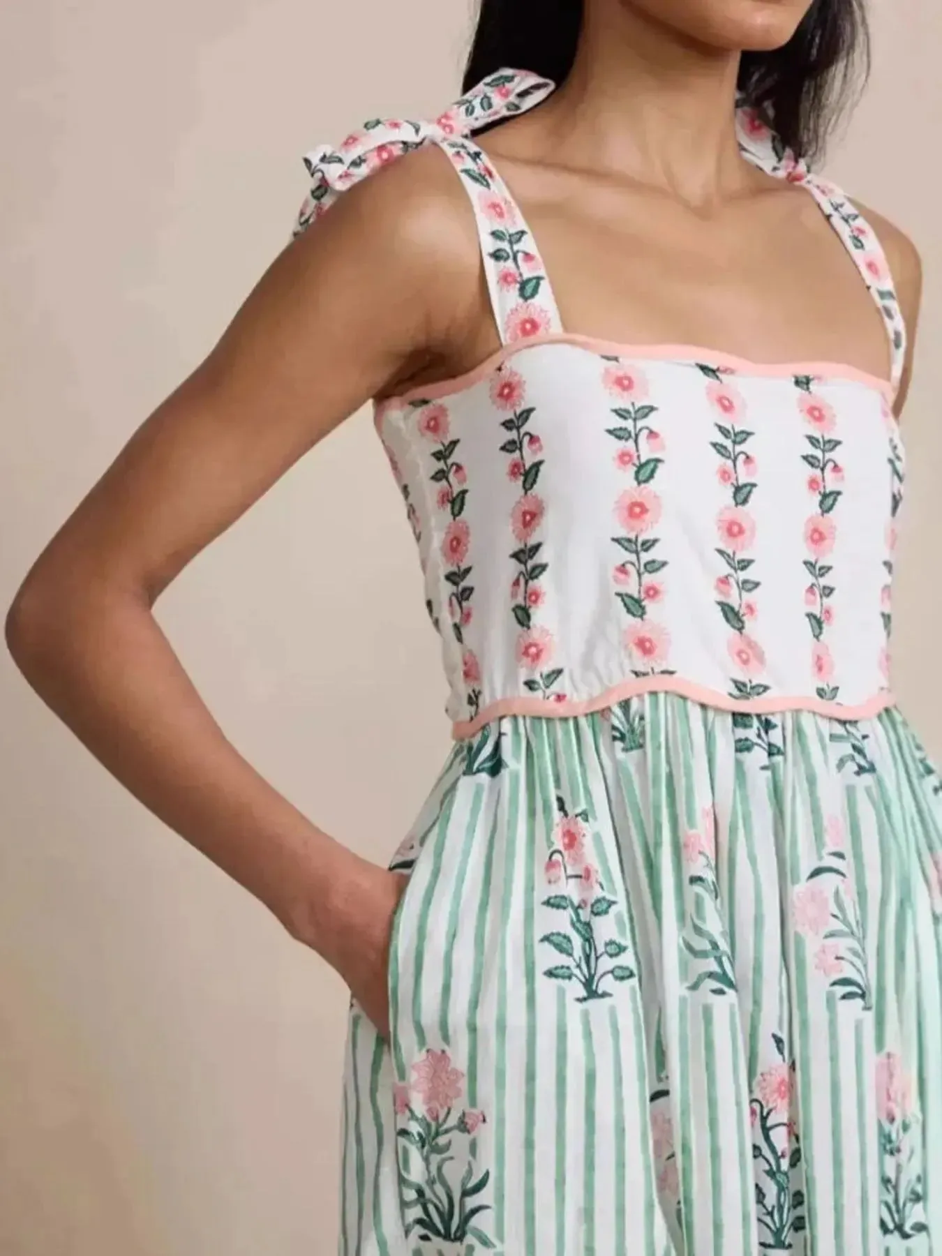 Floral Striped Maxi Cami Dress with Tie Straps sold by Gigi Laurent product image thumbnail 4
