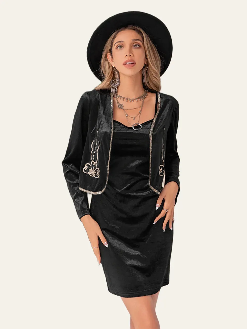 Embroidered Open Front Cardigan and Cami Dress Set sold by Gigi Laurent product image thumbnail 2