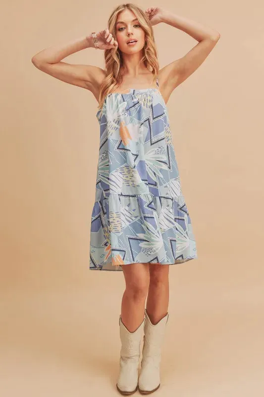 Aemi + Co Printed Ruffled Hem Square Neck Mini Cami Dress sold by Gigi Laurent