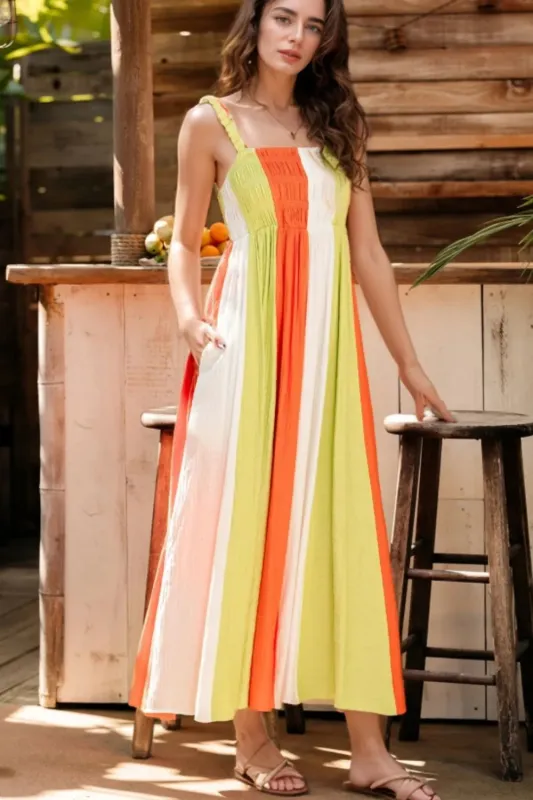 Color Block Smocked Maxi Cami Dress sold by Gigi Laurent