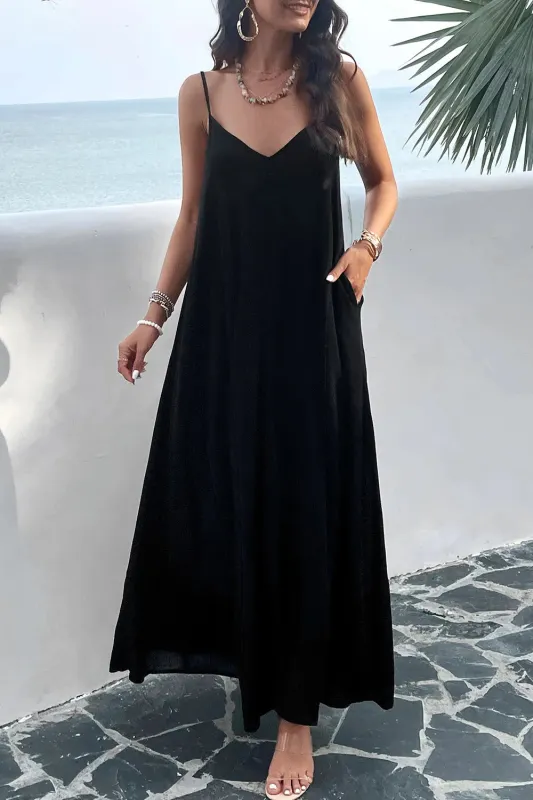 Devine Backless Maxi Cami Dress with Pockets sold by Gigi Laurent
