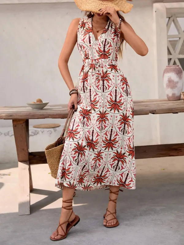 Printed V-Neck Sleeveless Midi Dress sold by Gigi Laurent