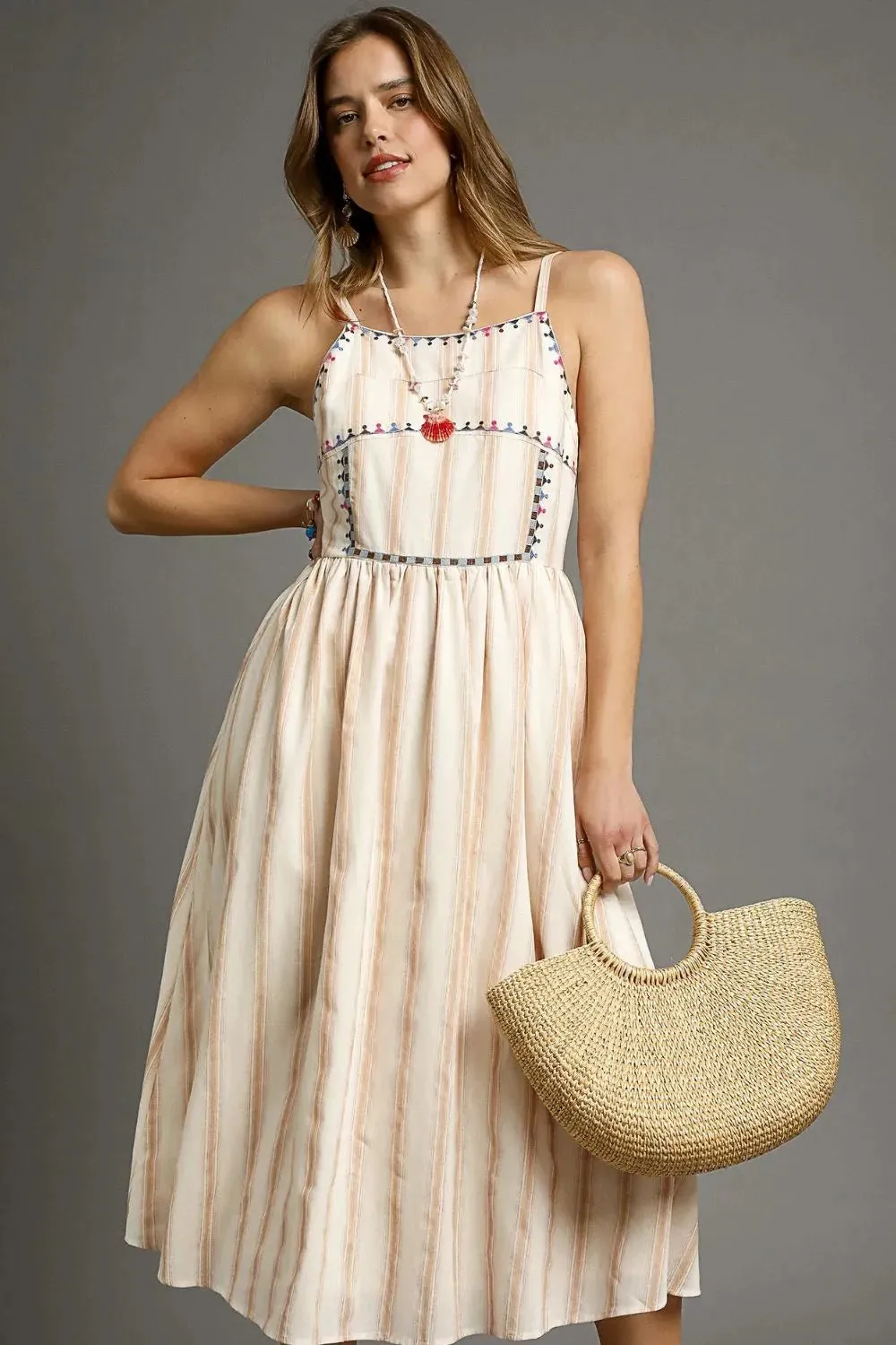 Umgee Striped Colorful Embroidered Trim Cami Dress sold by Gigi Laurent product image thumbnail 2