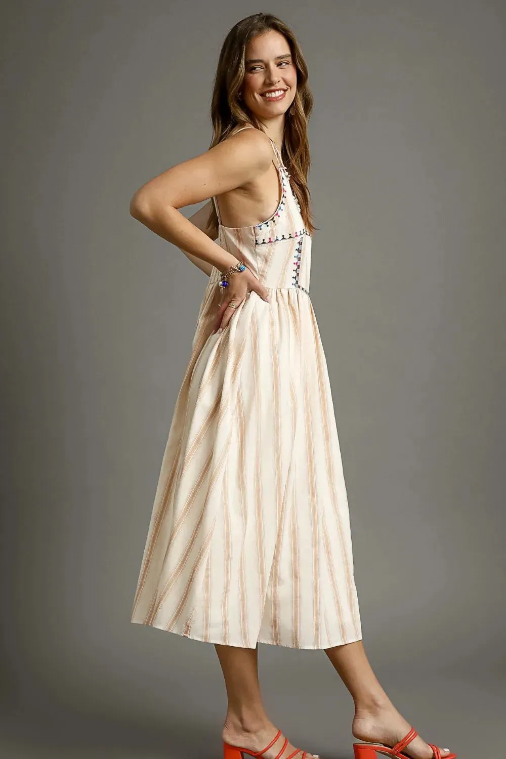 Umgee Striped Colorful Embroidered Trim Cami Dress sold by Gigi Laurent product image thumbnail 3