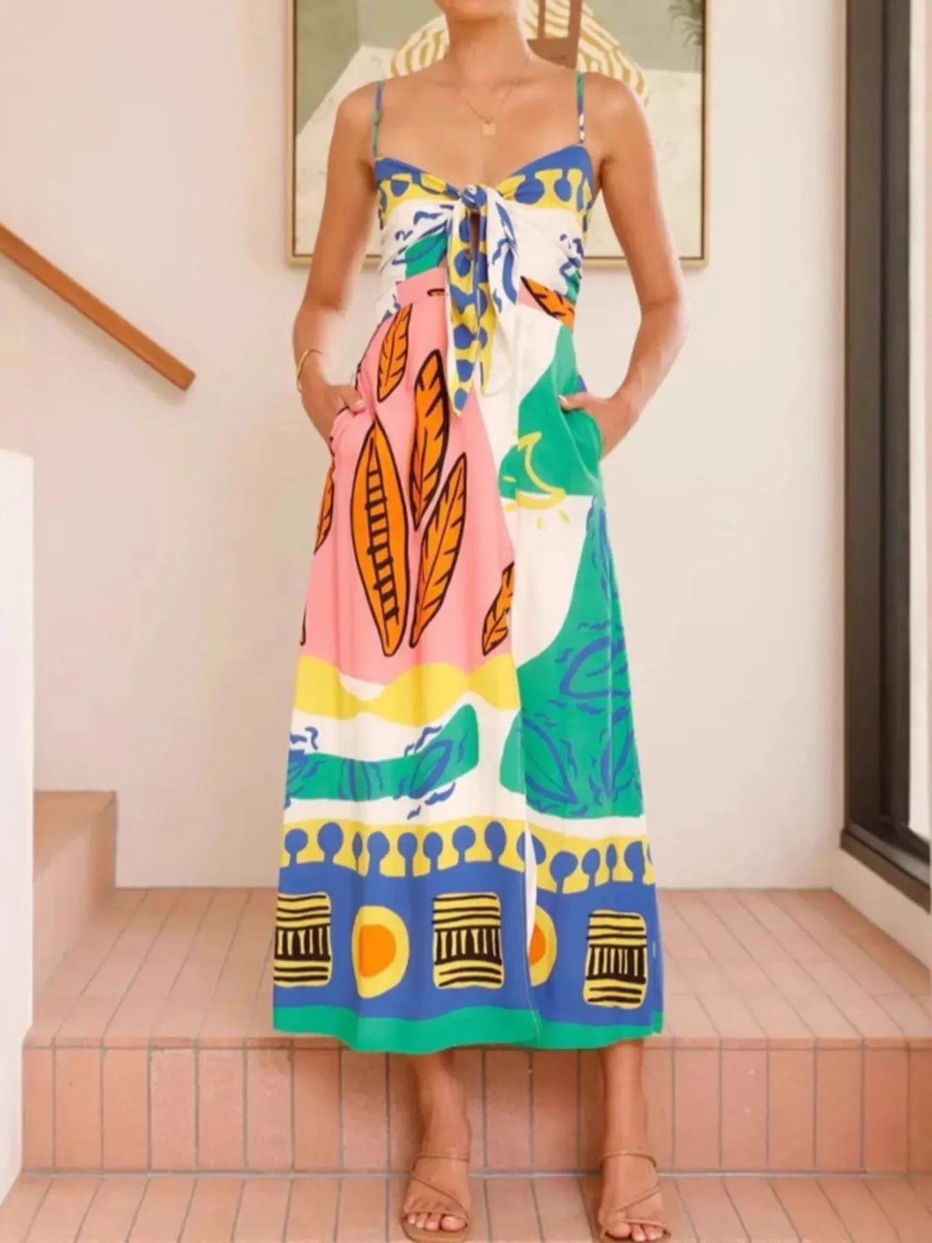 Tied Front Printed Slit Maxi Cami Dress sold by Gigi Laurent product image thumbnail 3