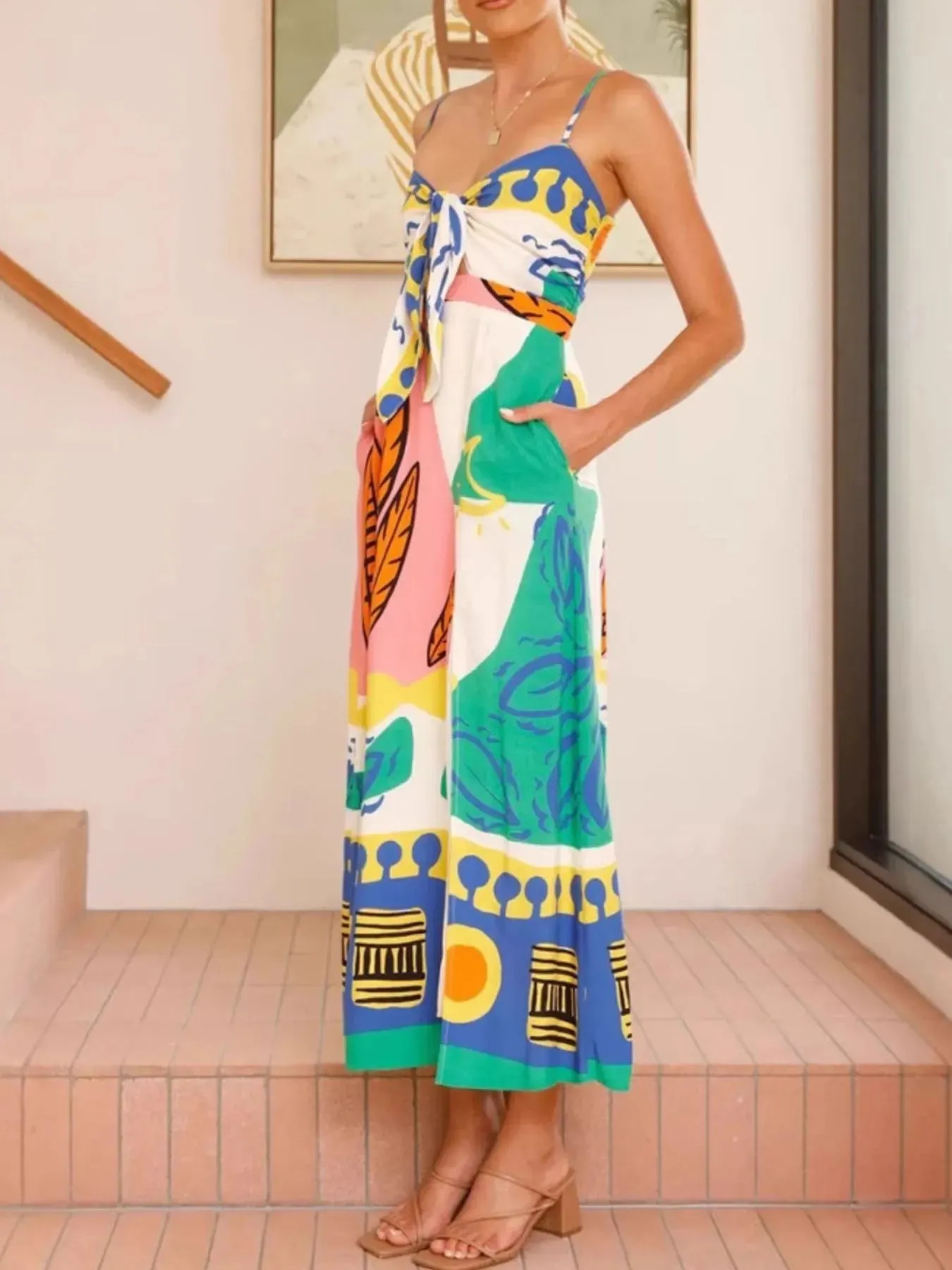 Tied Front Printed Slit Maxi Cami Dress sold by Gigi Laurent product image thumbnail 2