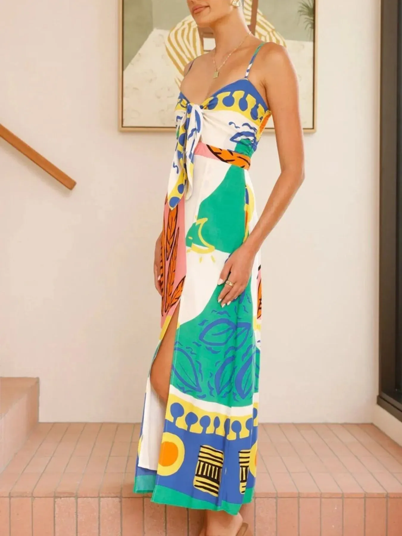 Tied Front Printed Slit Maxi Cami Dress sold by Gigi Laurent product image thumbnail 5