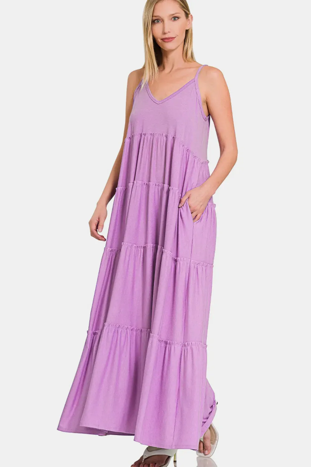 Zenana Frill Tiered V-Neck Maxi Cami Dress sold by Gigi Laurent product image thumbnail 2