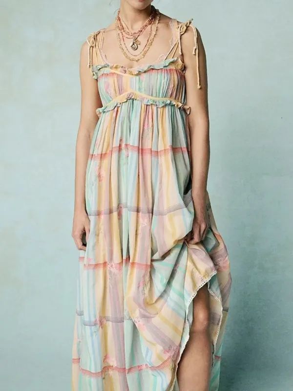 Pastel Plaid Back Smocked Maxi Cami Dress sold by Gigi Laurent