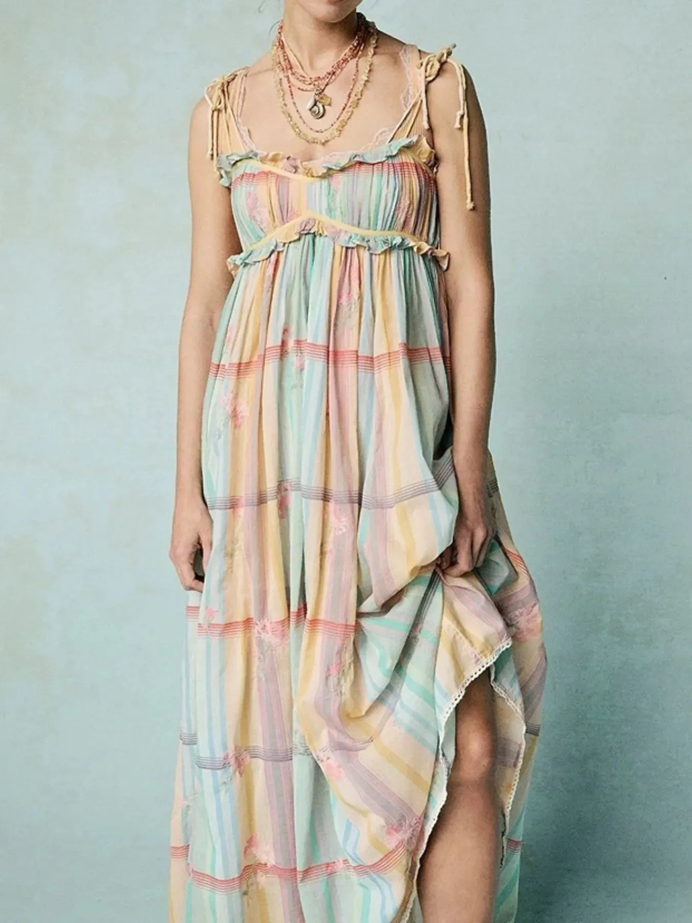 Pastel Plaid Back Smocked Maxi Cami Dress sold by Gigi Laurent