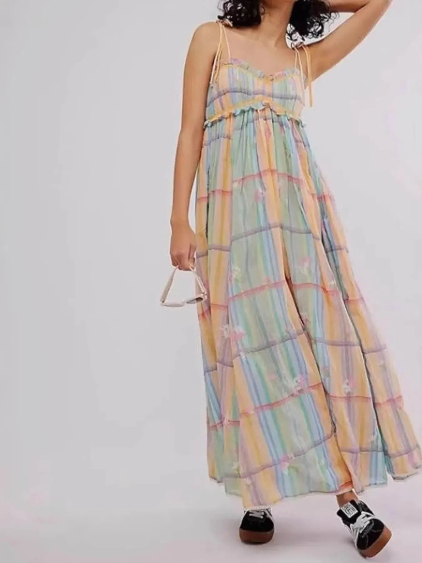 Pastel Plaid Back Smocked Maxi Cami Dress sold by Gigi Laurent product image thumbnail 3