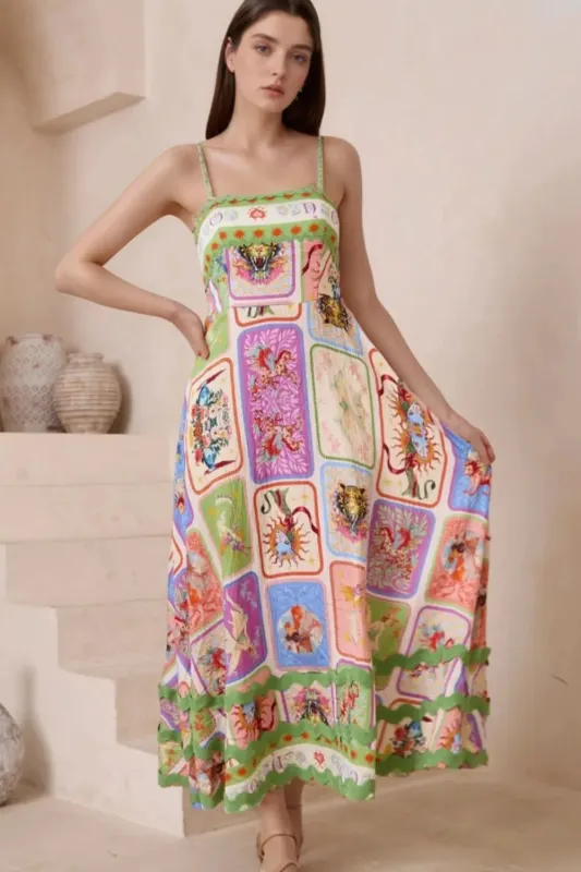 Smocked Printed Square Neck Cami Dress sold by Gigi Laurent