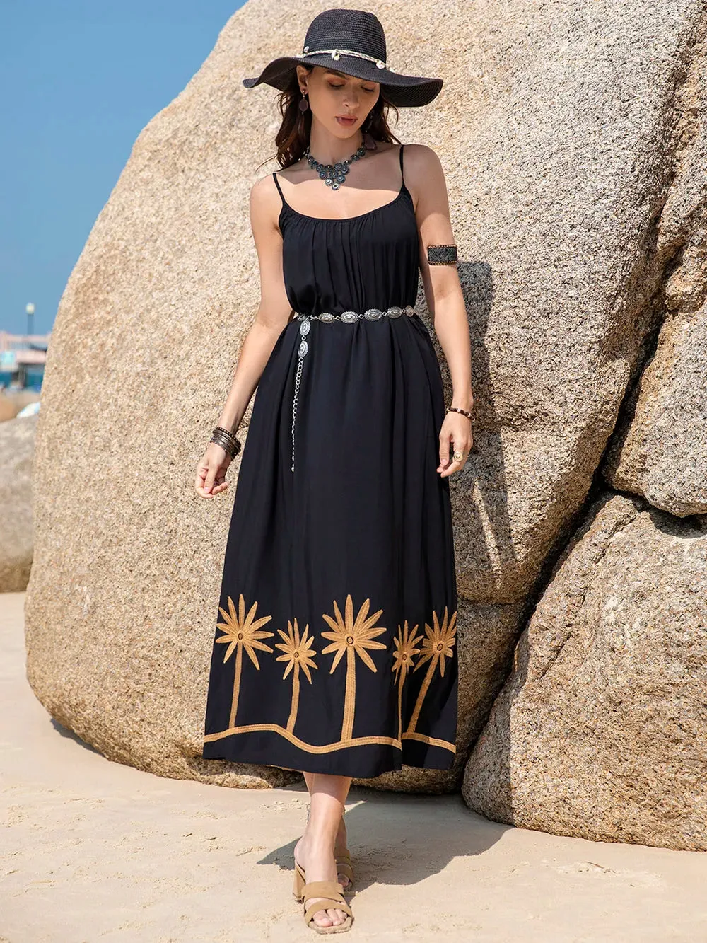 Embroidered Scoop Neck Midi Cami Dress sold by Gigi Laurent
