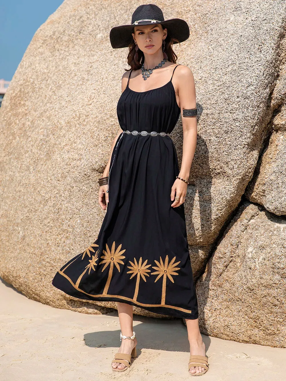 Embroidered Scoop Neck Midi Cami Dress sold by Gigi Laurent product image thumbnail 5