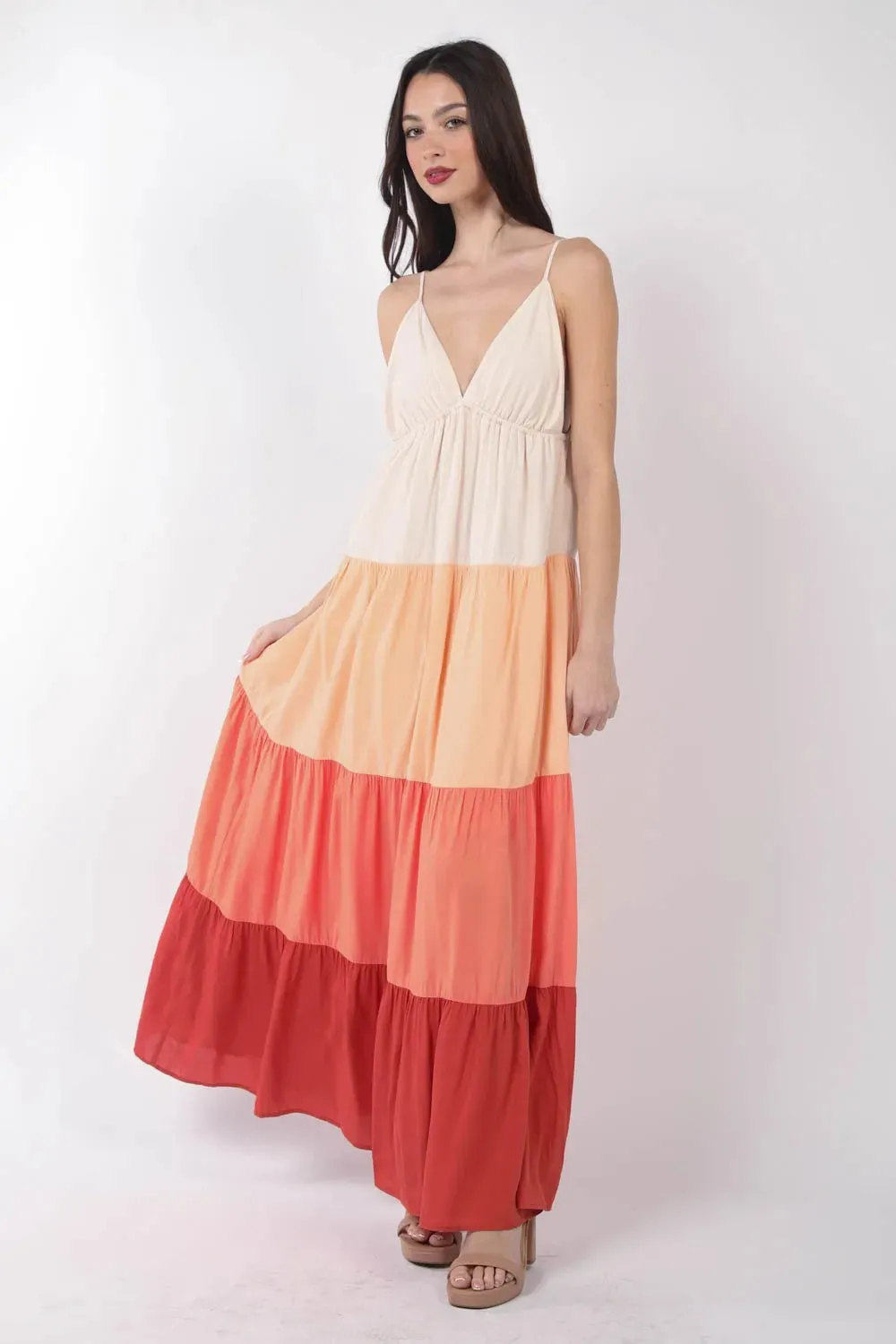 VERY J Color Block Tiered Maxi Cami Dress sold by Gigi Laurent