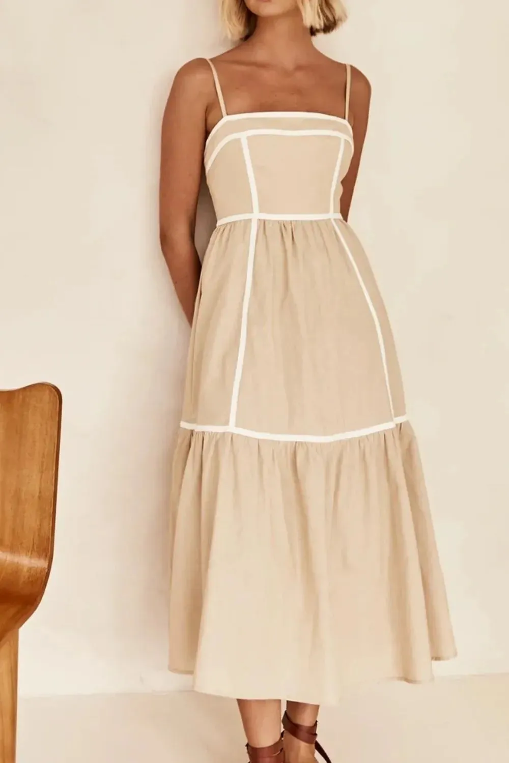 Contrast Trim Square Neck Midi Cami Dress sold by Gigi Laurent product image thumbnail 5