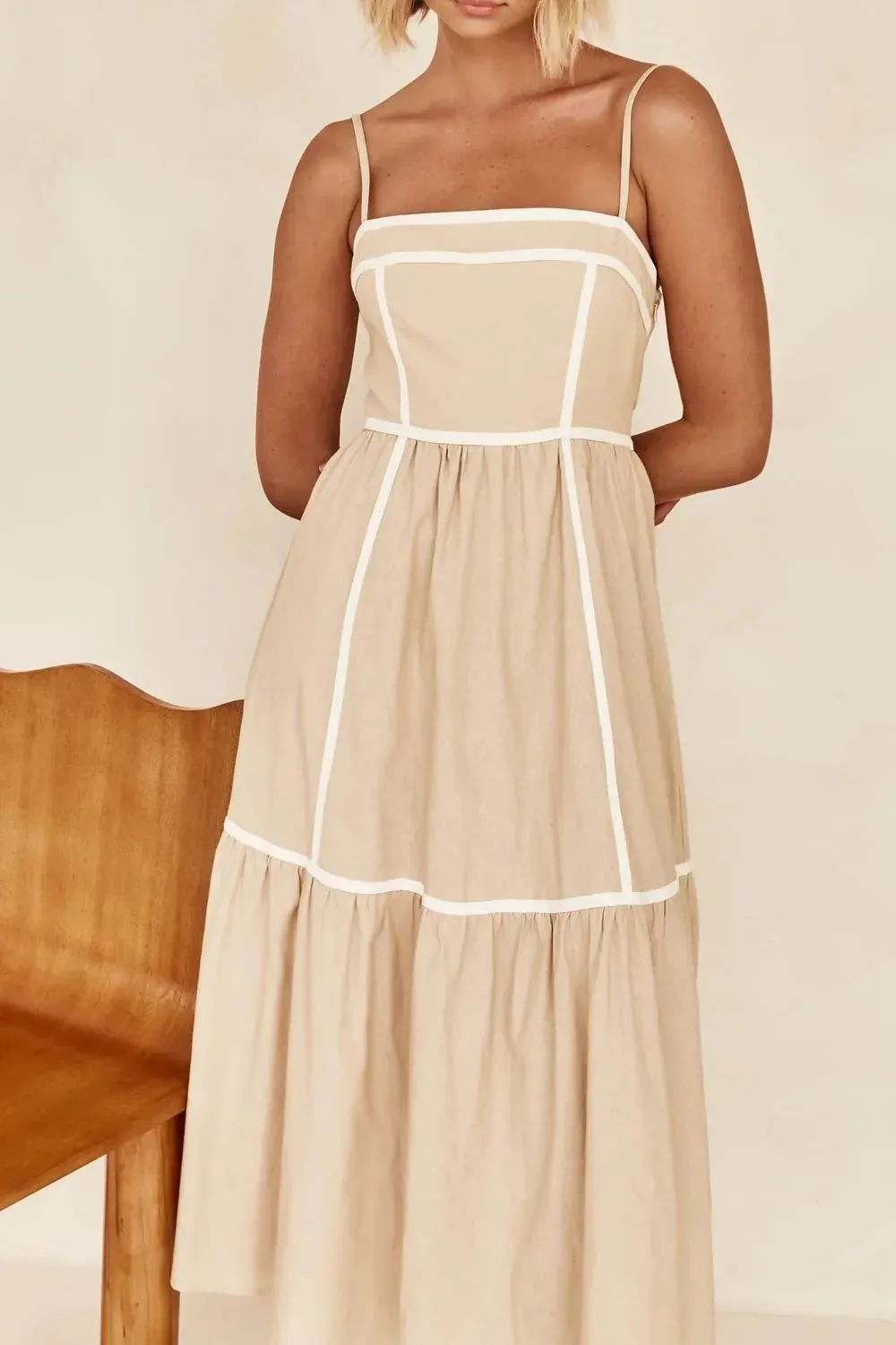 Contrast Trim Square Neck Midi Cami Dress sold by Gigi Laurent product image thumbnail 2