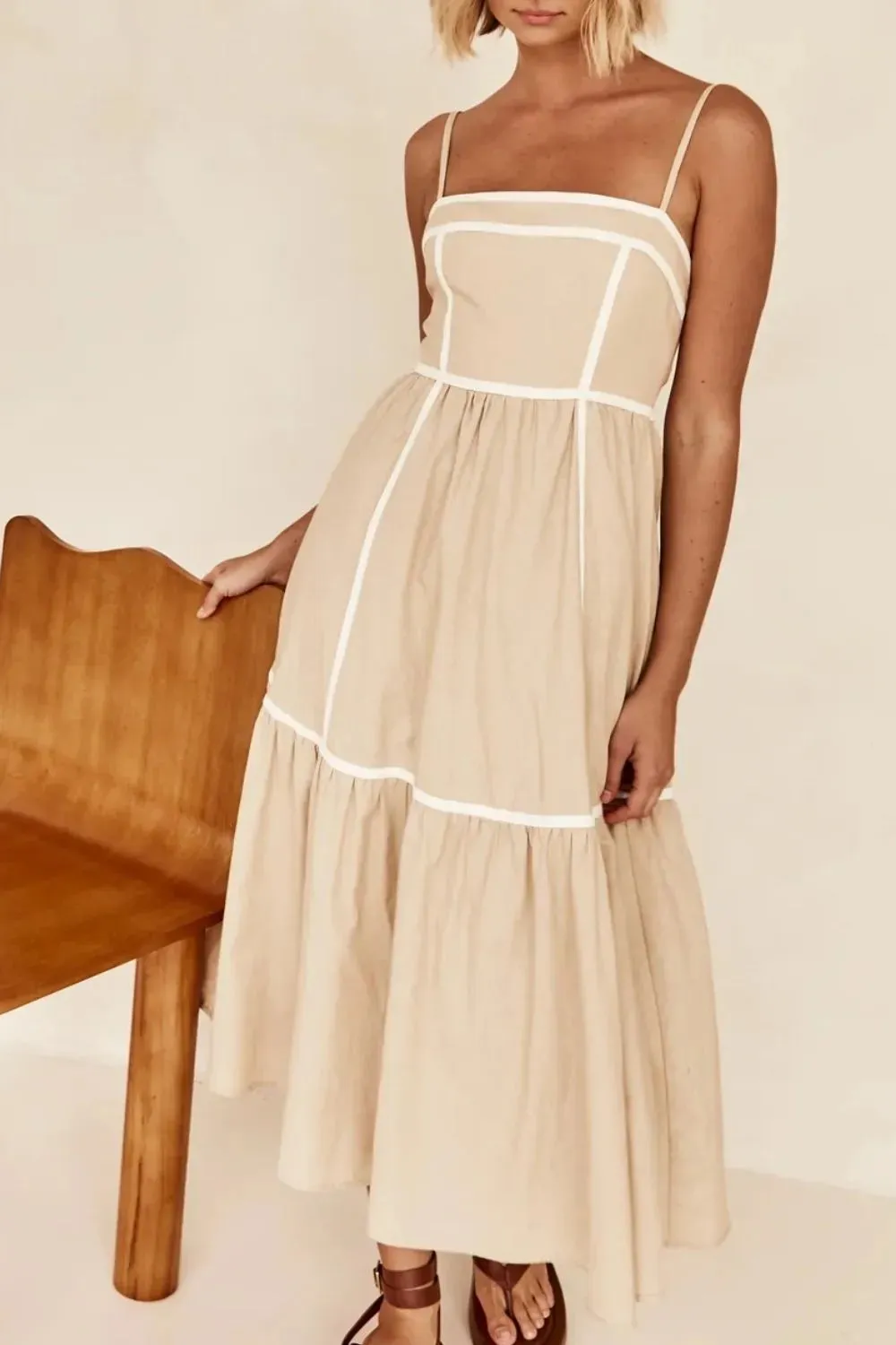 Contrast Trim Square Neck Midi Cami Dress sold by Gigi Laurent product image thumbnail 4