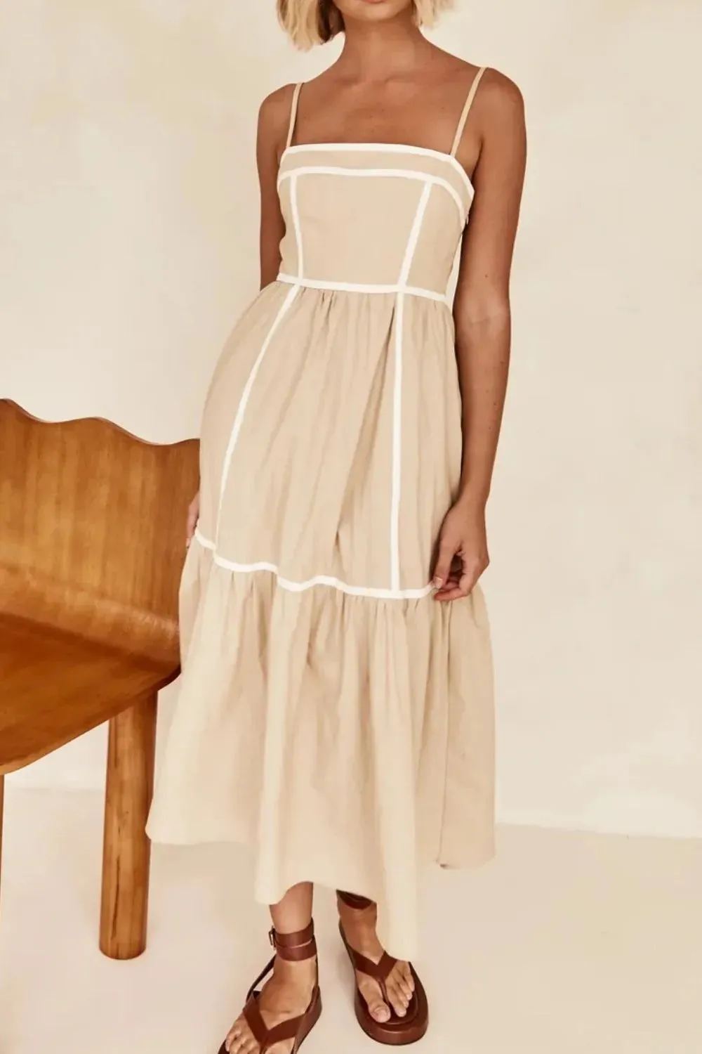 Contrast Trim Square Neck Midi Cami Dress sold by Gigi Laurent