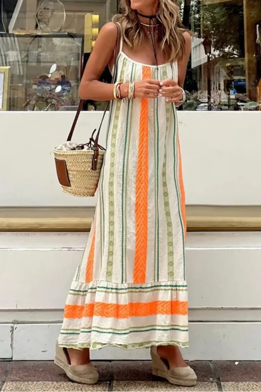 Striped Ruffled Maxi Cami Dress sold by Gigi Laurent