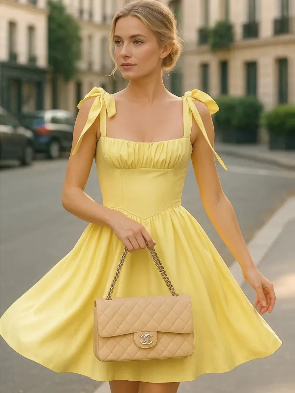 Tie-Shoulder Square Neck Mini Dress sold by Gigi Laurent