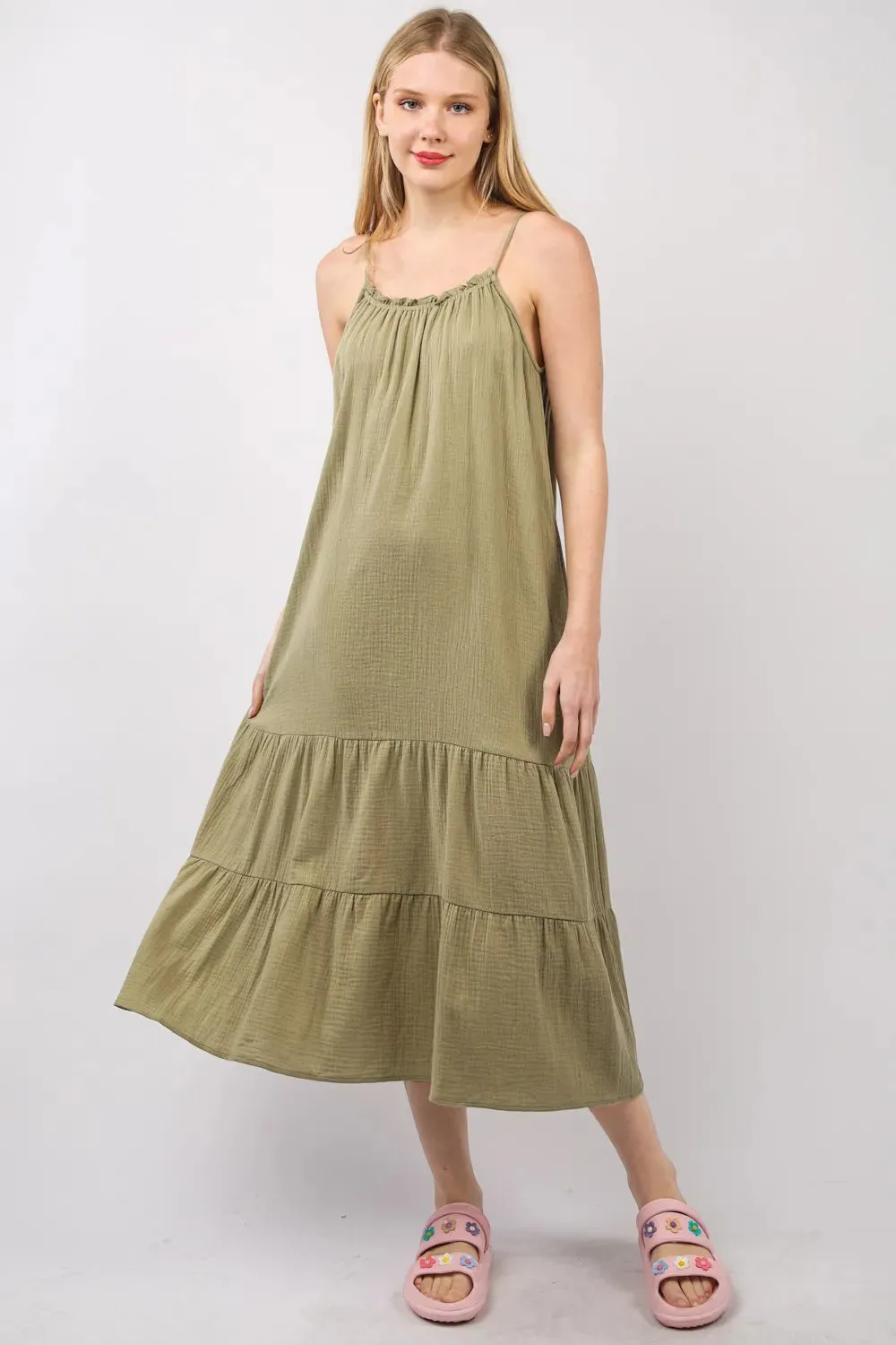 VERY J Ruffled A-Line Midi Cami Dress sold by Gigi Laurent