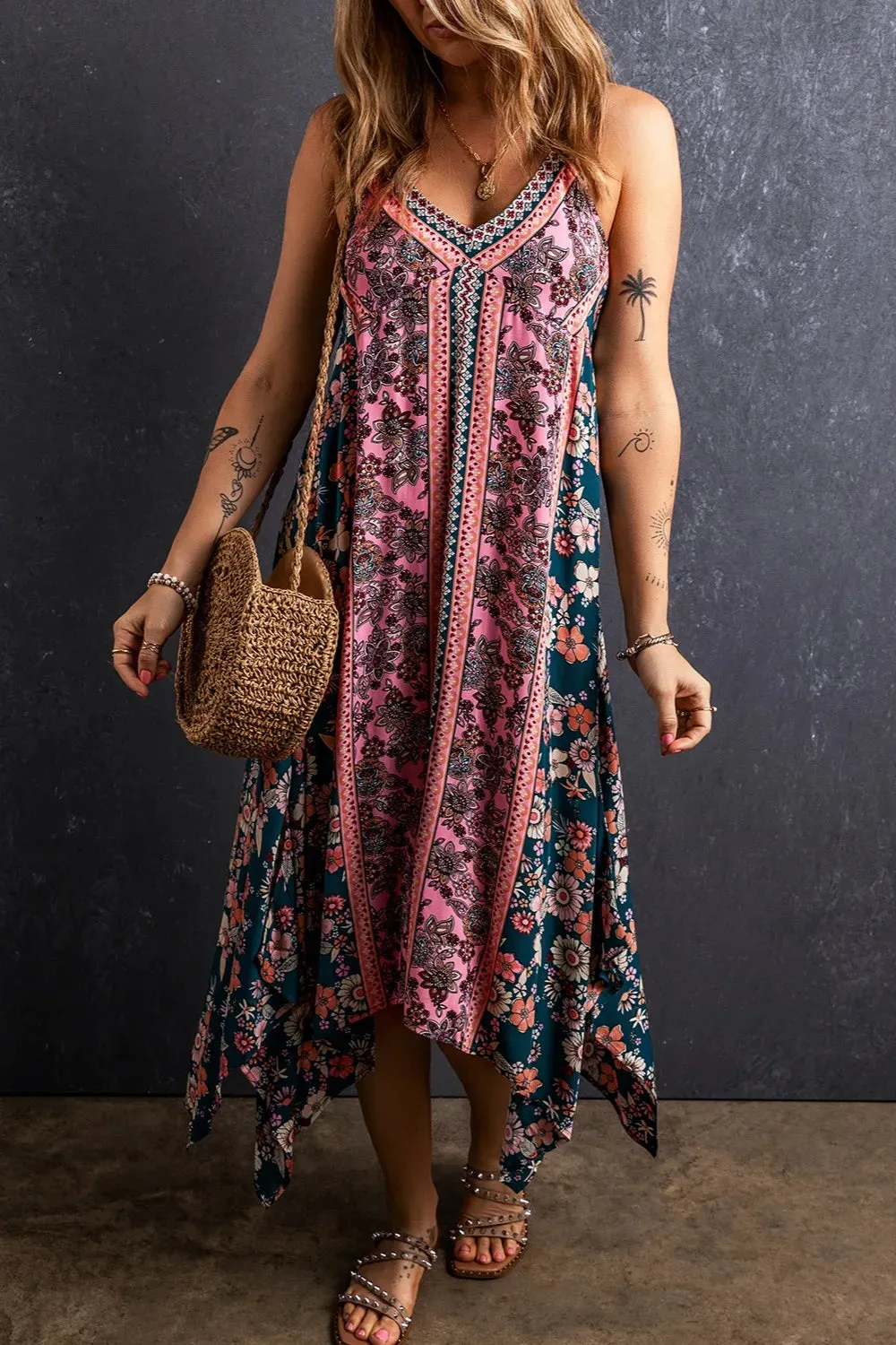 Printed V-Neck Midi Cami Dress sold by Gigi Laurent