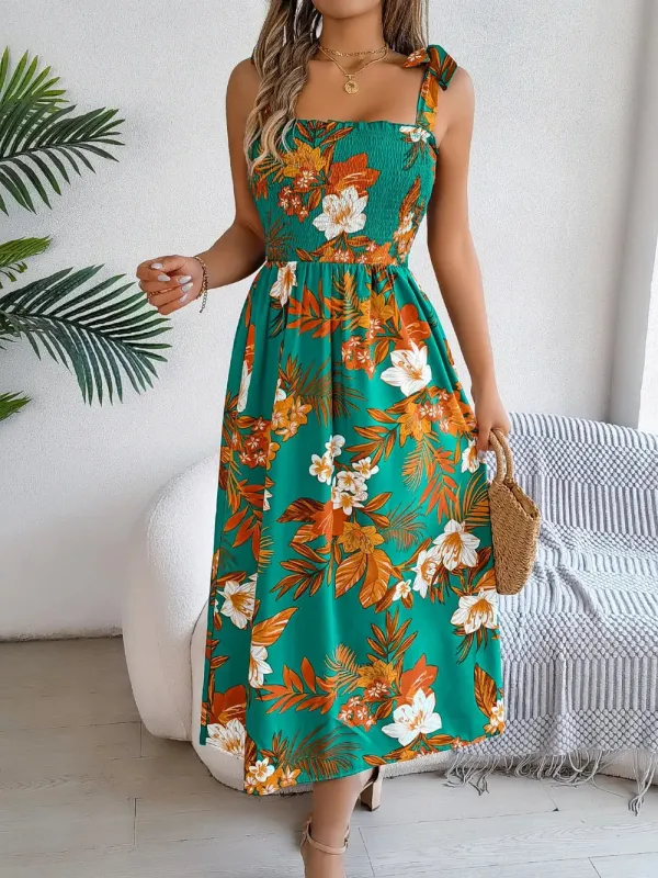 Smocked Floral Tie Shoulder Cami Dress sold by Gigi Laurent