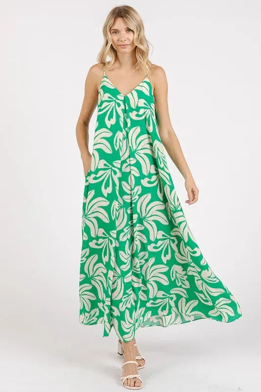 Mittoshop Printed V-Neck Maxi Cami Dress with Pockets made by Trendsi
