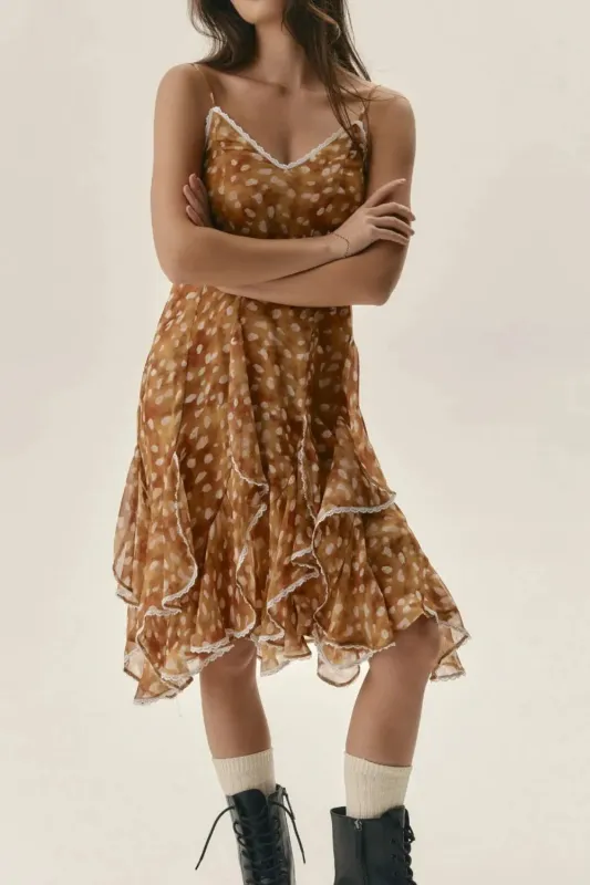 Floral Ruffle Cami Dress with Lace Trim sold by Gigi Laurent