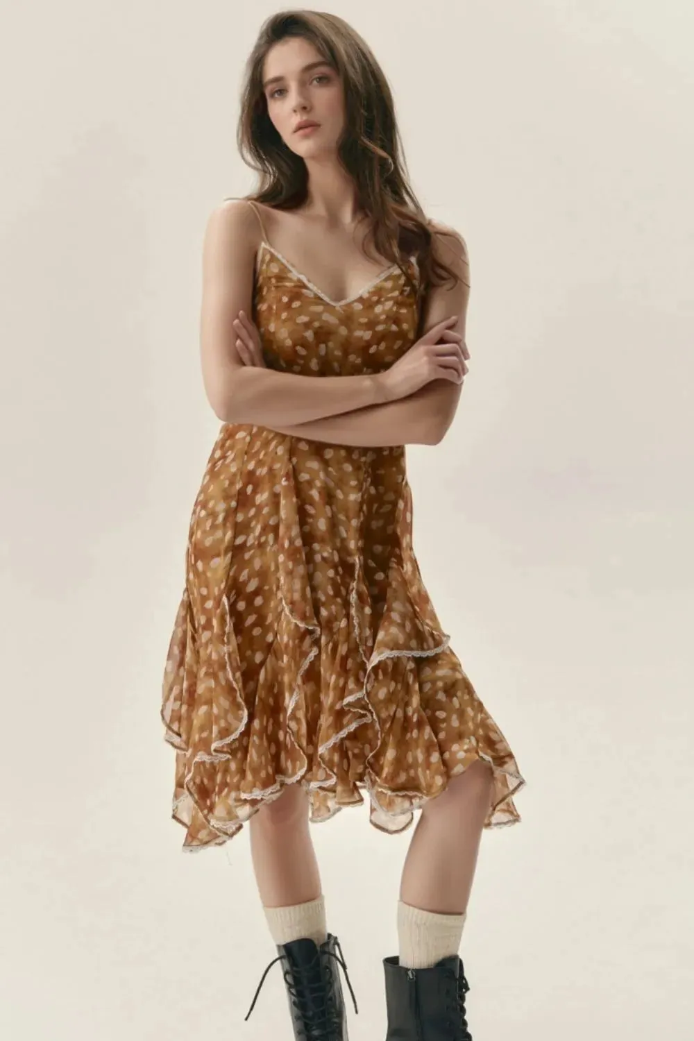 Floral Ruffle Cami Dress with Lace Trim sold by Gigi Laurent product image thumbnail 2