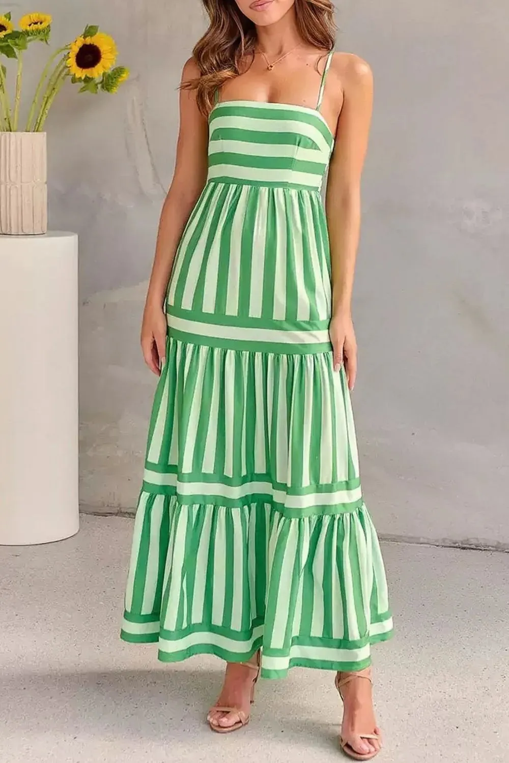 Striped Tiered Maxi Cami Dress sold by Gigi Laurent
