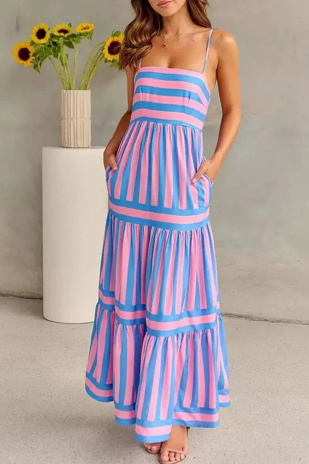 Striped Tiered Maxi Cami Dress sold by Gigi Laurent product image thumbnail 4