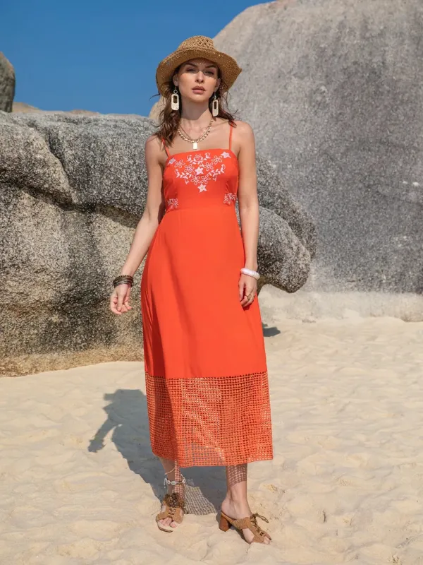 Embroidered Square Neck Midi Cami Dress sold by Gigi Laurent