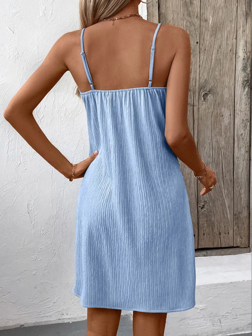 Ivy Lane Textured V-Neck Sleeveless Mini Cami Dress sold by Gigi Laurent product image thumbnail 2