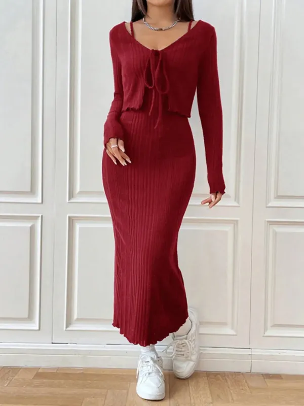 Cami Dress and Tied Long Sleeve Cardigan Set sold by Gigi Laurent